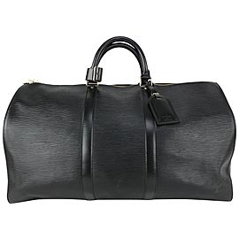 Louis Vuitton Black Epi Leather Noir Keepall 50 Duffle Bag 825lv59