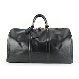 Louis Vuitton Black Epi Leather Noir Keepall 50 Boston Duffle Bag 85lvs427