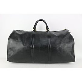 Louis Vuitton Black Epi Leather Noir Keepall 55 Boston Duffle Bag Travel 827lv93