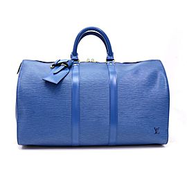 Louis Vuitton Toledo Blue Epi Leather Keepall 50 Duffle Bag 861944