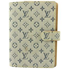 Louis Vuitton Grey x Navy Monogram Mini Lin Small Ring Agenda PM Diary Cover 693l621