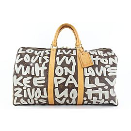 Louis Vuitton Silver Gray Stephen Sprouse Monogram Graffiti Keepall 50 Bag 150lvs430