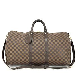 Louis Vuitton Damier Ebene Keepall Bandouliere 55 Boston Duffle with Strap 860690