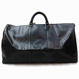 Louis Vuitton Black Ep Leather Noir Keepall 60 Boston Duffle 860681