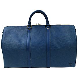 Louis Vuitton Blue Epi Leather Toledo Keepall 50 Boston Duffle Travel Bag 862983