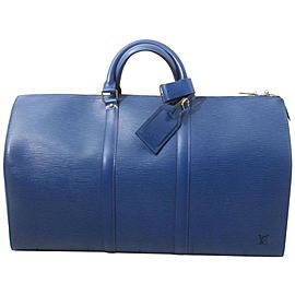 Louis Vuitton Toledo Blue Epi Leather Keepall 50 Duffle Boston MM 861358