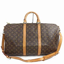 Louis Vuitton Keepall Monogram Bandouliere 50 with Strap871410 Brown Coated Canvas Weekend/Travel Bag