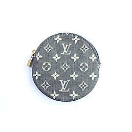 Louis Vuitton Monogram Mini Lin Round Coin Purse Black Grey 2LR0424