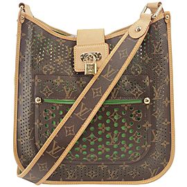 Louis Vuitton Musette Green Perforated Monogram 2lk1206 Brown Coated Canvas Cross Body Bag