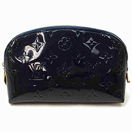 Louis Vuitton Vernis Cosmetic Pouch Navy BLue Make Up Case Demi Ronde 860960