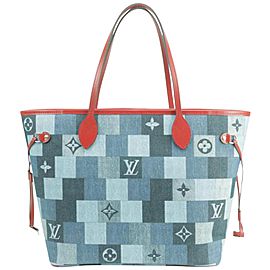 Louis Vuitton Neverfull 850000 Blue X Red Monogram Denim Patchwork Tote