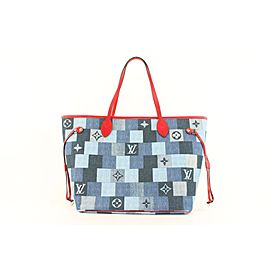 Louis Vuitton Denim Patchwork Monogram Neverfull MM Tote Bag with Pouch