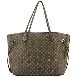 Louis Vuitton Brown Fusain Monogram Mini Lin Idylle Ebene Neverfull MM Tote 628lv616