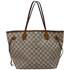 Louis Vuitton Neverfull Mm 870677 White Damier Azur Canvas Tote