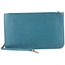 Louis Vuitton Blue Cyan Epi Leather Neverfull Pochette MM/GM Wristlet Bag 41lvs625