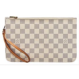 Louis Vuitton Neverfull Pochette Damier Azur Wristlet 10la527 White Coated Canvas Clutch