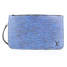 Louis Vuitton Blue Denim Epi Leather Neverfull Pochette MM/GM Wristlet Bag 492lvs34