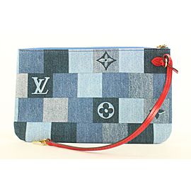 Louis Vuitton Denim Patchwork Neverfull Pochette Wristlet Bag