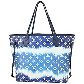 Louis Vuitton Blue Tie Dye Giant Monogram Escale Neverfull MM Tote 825lv58