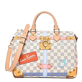 Louis Vuitton Speedy Limited Rare Damier Azur Summer Trunks Bandouliere 30 8lk1127 White Coated Canvas Shoulder Bag