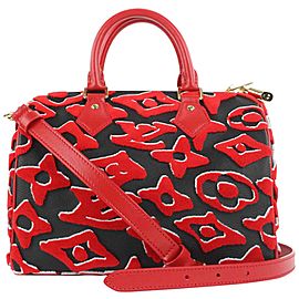 Louis Vuitton Red Black LVxUF Urs Fischer Speedy Bandouliere 25 with Strap 7lvs18