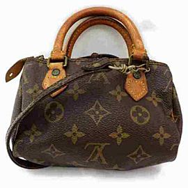 Louis Vuitton Speedy Nano Hl with Strap Bandouliere Mini Tiny 872913 Brown Coated Canvas Shoulder Bag