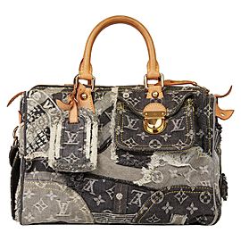 Louis Vuitton Ultra Rare Grey Monogram Denim Patchwork Speedy 30 861838