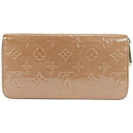 Louis Vuitton Rose Beige Monogram Vernis Zippy Wallet Zip Around 4lvs111