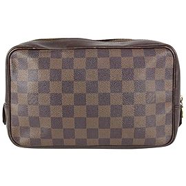 Louis Vuitton Damier Ebene Trousse Toilette Cosmetic Bag Toiletry Pouch Dopp 914lv42