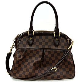 Louis Vuitton Trevi 872078 Damier Ebene Pm 2way Bowler with Strap Brown Coated Canvas Satchel