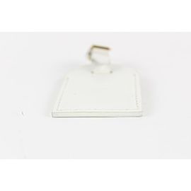 Louis Vuitton White Leather Luggage Name Tag Keepall Speedy Bag Charm 16lvs1229