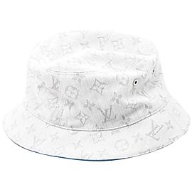 Louis Vuitton Reversible White Blue Denim Monogram Bob Hat M76213 861388