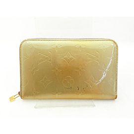 Louis Vuitton Zippy Wallet Silver-Green Zip Around 234756 Green Monogram Vernis Leather Clutch