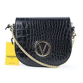 Mario Valentino Black Embossed Croc Josette Chain Bag Crossbody 35val121