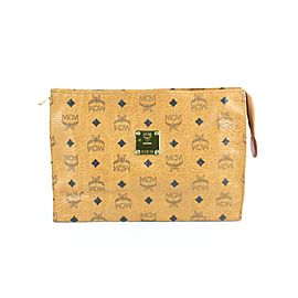 MCM Cognac Monogram Visetos Zip Pouch 11mcz0114 Brown Coated Canvas Wristlet