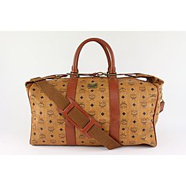 MCM Cognac Monogram Visetos Boston Duffle Bag with Strap 122m17