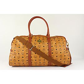 MCM Cognac Monogram Visetos Boston Duffle Bag with Strap 2MCM1025