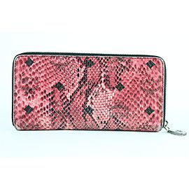 MCM Armour Visetos Monogram Studded Python Print Zip Around Wallet 231939 Pink Coated Canvas Clutch