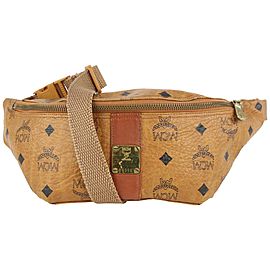 MCM Cognac Monogram Visetos Belt Bag Fanny Pack Waist Pouch 1014m3