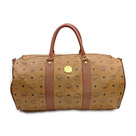 MCM Large Cognac Monogram Visetos Boston Duffle Bag 863383