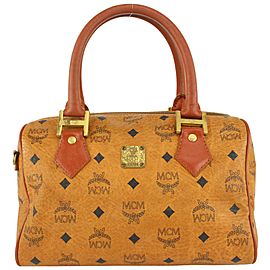 MCM Cognac Monogram Visetos Boston Bag 921mcm69