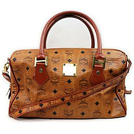 MCM Cognac Monogram Visetos Boston Bag with Strap 862278