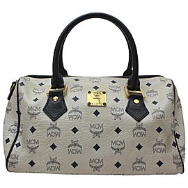 MCM White Monogram Visetos Boston Bag 863130