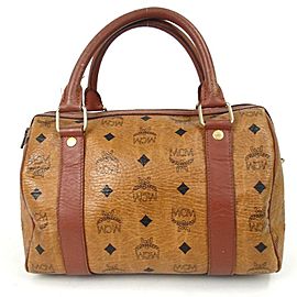 MCM Boston Cognac Monogram Visetos 872542 Brown Coated Canvas Satchel