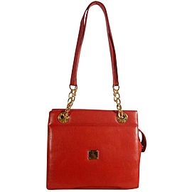 MCM Chain Tote 869873 Red Leather Shoulder Bag