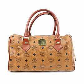 MCM Cognac Monogram Visetos Bostin 870493 Brown Leather Satchel