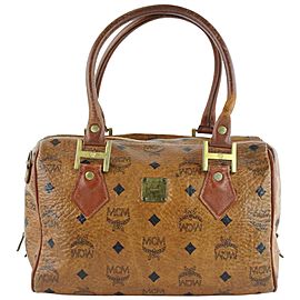 MCM Cognac Monogram Visetos Boston 21mcz1102 Brown Coated Canvas Satchel