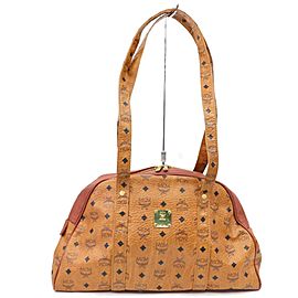 MCM Cognac Monogram Visetos Dome Zip Tote 870050 Brown Coated Canvas Shoulder Bag