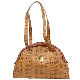 MCM Cognac Monogram Visetos Dome Zip Tote 870733 Brown Coated Canvas Shoulder Bag