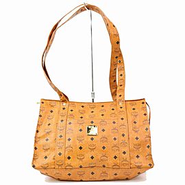 MCM Cognac Monogram Visetos Shopper Tote 870285 Brown Coated Canvas Shoulder Bag